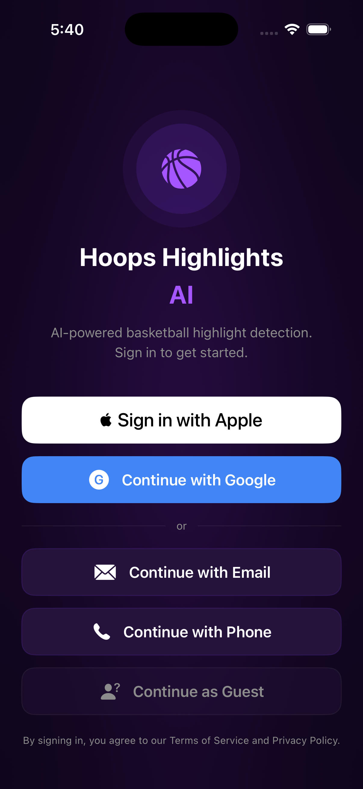 HoopClips iOS beta app screen